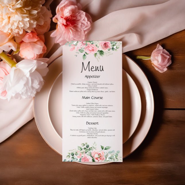 Blush Watercol Pink Floral Wedding Menu (Creator Uploaded)