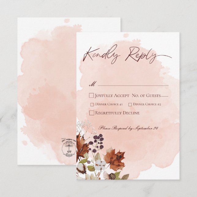 Blush Watercolor Autumn Modern RSVP Card (Front/Back)