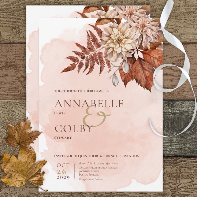 Blush Watercolor Autumn Modern Wedding Invitation (Creator Uploaded)