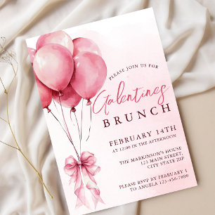 Blush Watercolor Balloon Galentines Brunch  Invitation