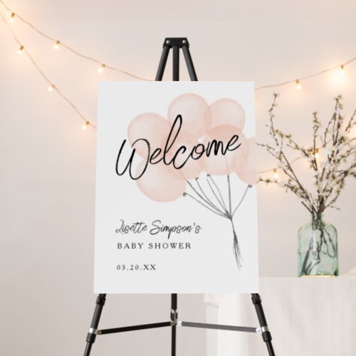 Blush Watercolor Balloons Baby Shower Welcome Sign
