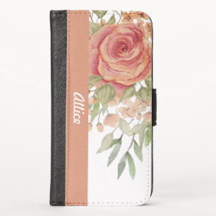 Blush Watercolor Boho Roses iPhone X Wallet Case