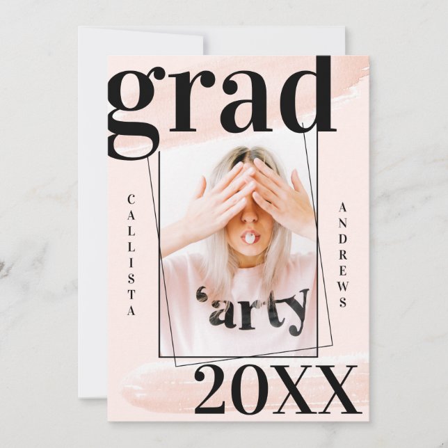 Blush Watercolor Brushstroke Photo Graduation  Invitation (Front)