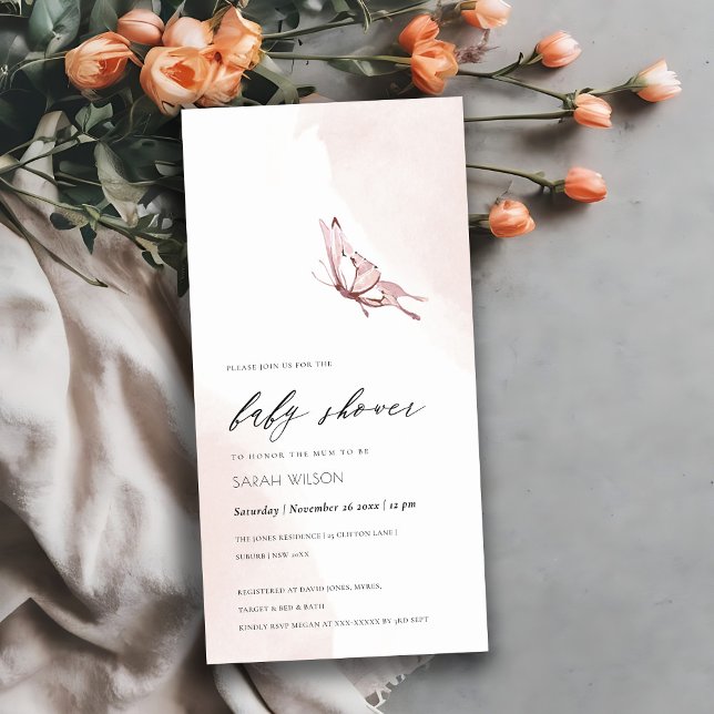 Blush Watercolor Butterfly Baby Shower Invite (Creator Uploaded)
