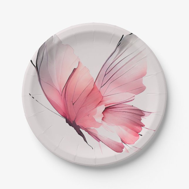 Blush Watercolor Butterfly Baby Shower  Paper Plates (Front)