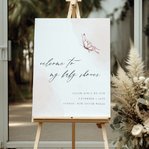 Blush Watercolor Butterfly Baby Shower Welcome Foam Board
