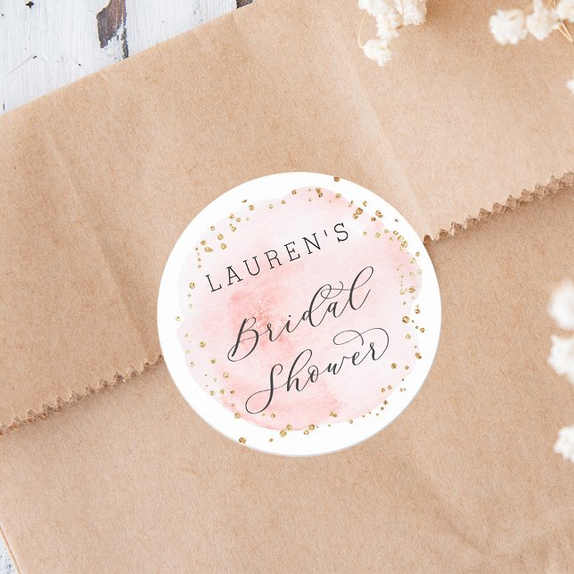 Blush Watercolor Circle Bridal Shower Classic Round Sticker (Creator Uploaded)