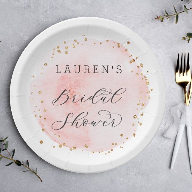 Blush Watercolor Circle Bridal Shower Paper Plates (Creator Uploaded)