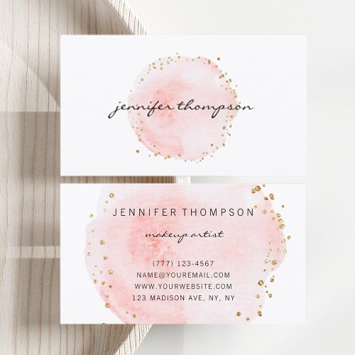 Blush Watercolor Circle Gold Dots Business Card