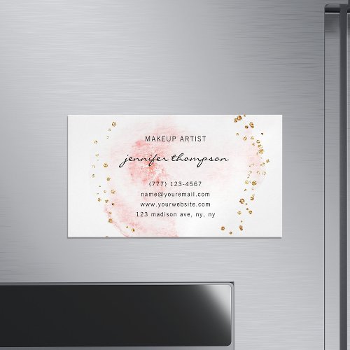 Blush Watercolor Circle Gold Dots Business Card Magnet