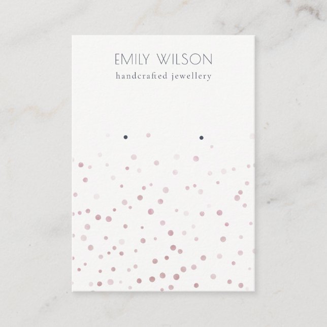 Blush Watercolor Confetti Stud Earring Display Business Card (Front)
