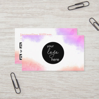 Blush Watercolor Custom Logo QR Code Business Card