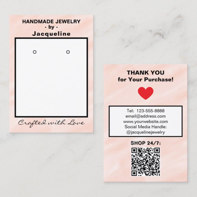 Blush Watercolor Earrings QR Code Business Card (Front/Back)