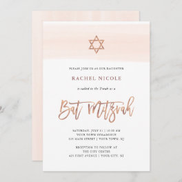 Blush Watercolor Faux Rose Gold Bat Mitzvah Invitation