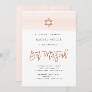 Blush Watercolor Faux Rose Gold Bat Mitzvah Invitation