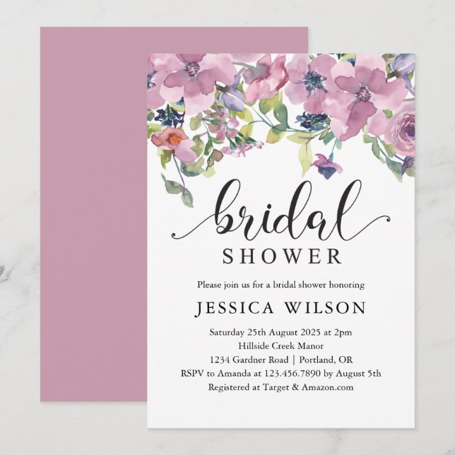 Blush Watercolor Flora and greenery bridal shower Invitation (Front/Back)