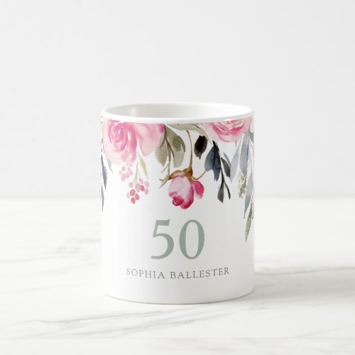 Blush watercolor Floral 50th birthday Party Gift Coffee Mug