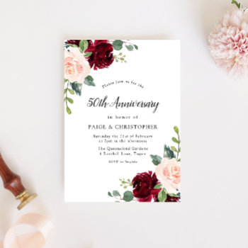 Blush Watercolor Floral 50th Wedding Anniversary Invitation by Nicheandnest at Zazzle