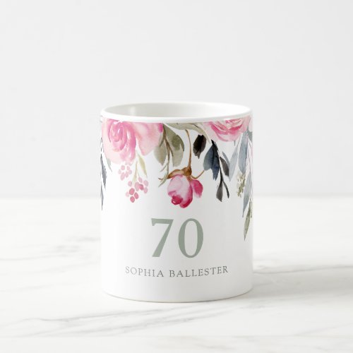 Blush watercolor Floral 70th birthday Party Gift Coffee Mug