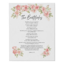 Blush Watercolor Floral Beatitudes Scripture