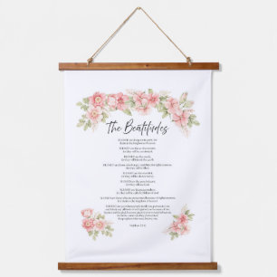 Blush Watercolor Floral Beatitudes Scripture Hanging Tapestry