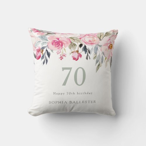 Blush watercolor Floral beautiful 70th birthday Throw Pillow