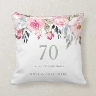 Blush watercolor Floral beautiful 70th birthday Throw Pillow