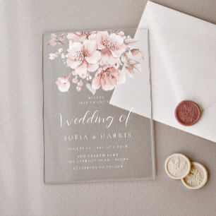Blush Watercolor Floral Bloom Wedding Acrylic Invitations