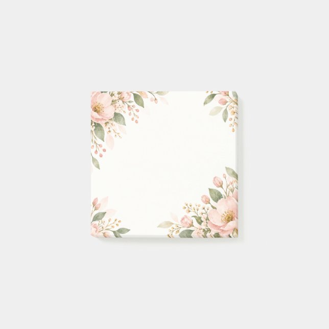 Blush Watercolor Floral Border Post-it Notes (Front)