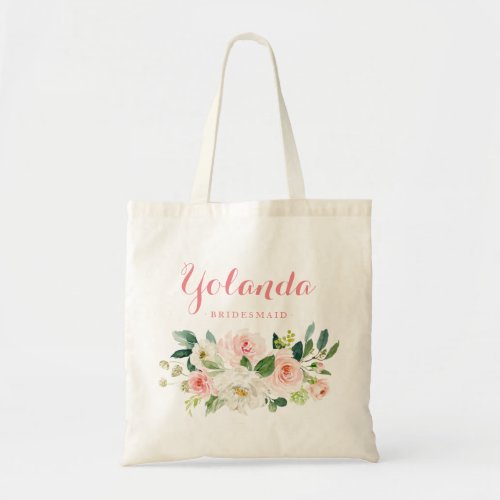 Blush watercolor floral bouquet bridesmaid gift tote bag