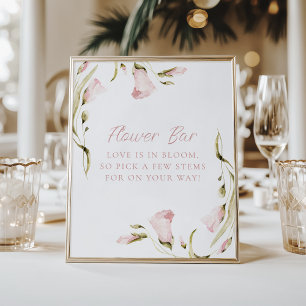 Blush Watercolor Floral Bridal Shower Flower Bar Poster