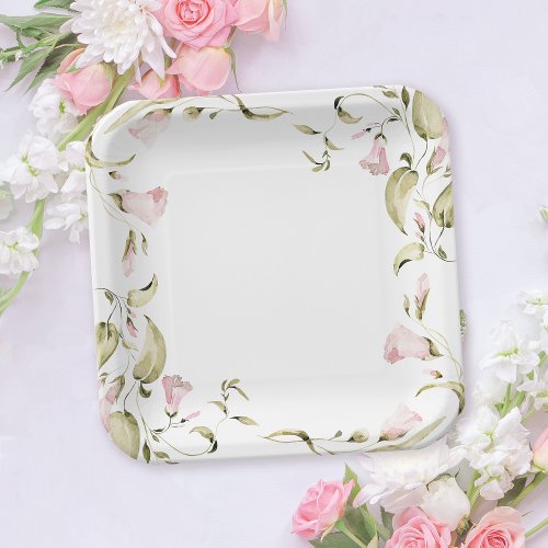Blush Watercolor Floral Bridal Shower Paper Plates