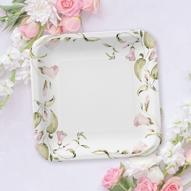 Blush Watercolor Floral Bridal Shower Paper Plates (Creator Uploaded)