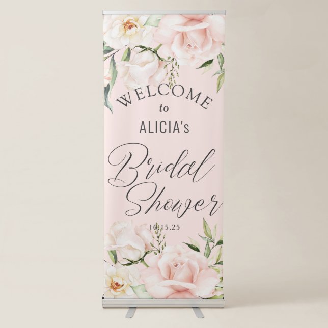 Blush watercolor floral bridal shower welcome sign (Front)