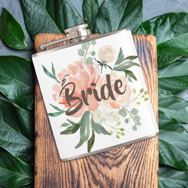 Blush Watercolor Floral Bride Flask (Creator Uploaded)