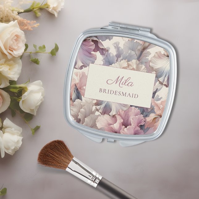 Blush Watercolor Floral Bridesmaid Proposal Gift Compact Mirror (Elegant compact mirror with custom name and pastel floral design perfect for bridesmaid proposals!)