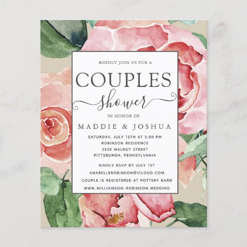 Blush Watercolor Floral Budget Couples Shower 