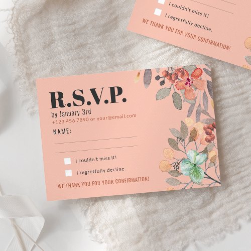 Blush Watercolor Floral Elegant Glam Wedding RSVP Card