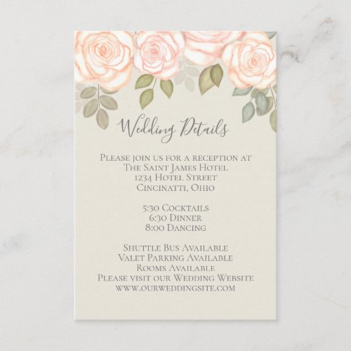 Blush Watercolor Floral Elegant Wedding Details Enclosure Card