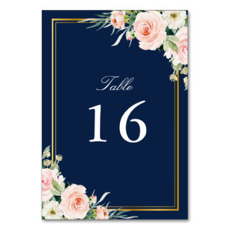 blush watercolor floral gold frame wedding table number