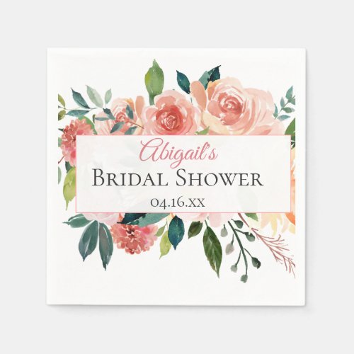 Blush Watercolor Floral Personalized Paper Napkins