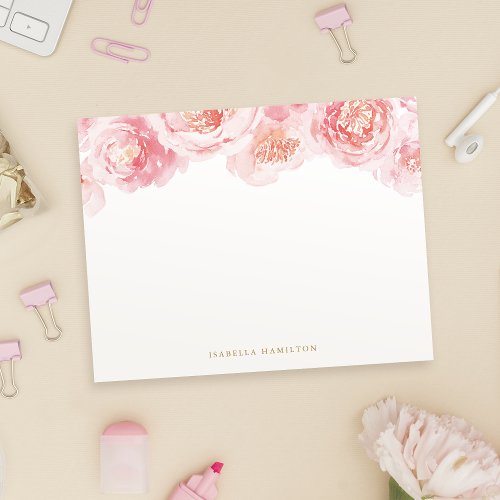 Blush watercolor floral Personalized Stationery Note Card