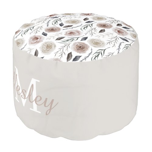 Blush Watercolor Floral Round Pouf