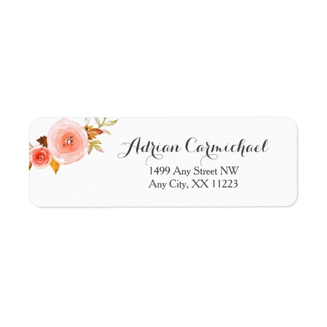 Blush Watercolor Floral wedding 3605b Label (Front)
