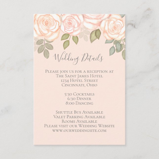 Blush Watercolor Floral Wedding Details Elegant Enclosure Card (Front)