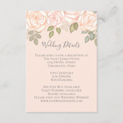 Blush Watercolor Floral Wedding Details Elegant Enclosure Card