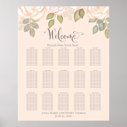 Blush Watercolor Floral Wedding Seating Chart