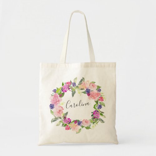 Blush Watercolor Floral Wreath Tote Bag