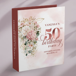 Blush Watercolor Florals 50th Birthday Photo Album 3 Ring Binder
