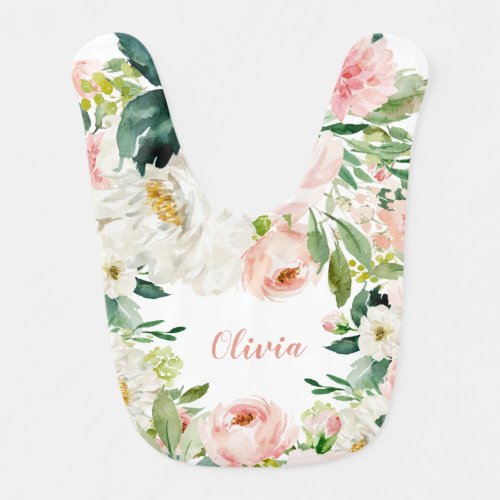 Blush Watercolor Florals Baby Bib